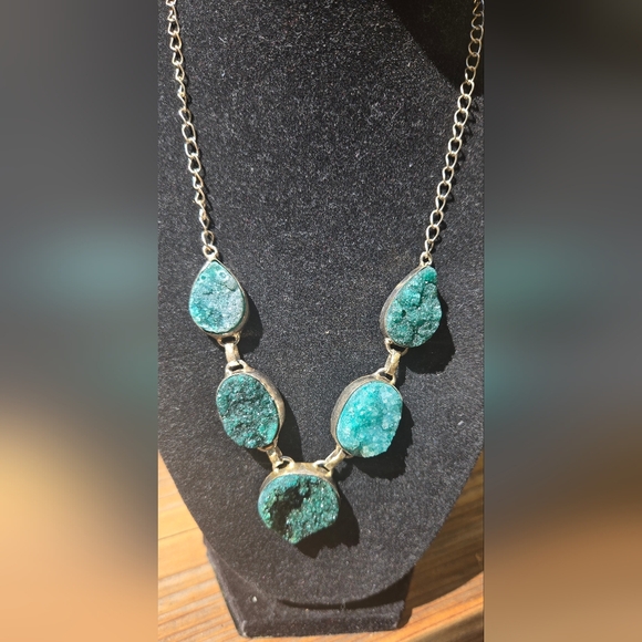 Emerald Drutzy Crystal Gemstone Sterling Necklace 20" Adjustable - Picture 7 of 7